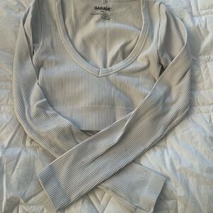 Garage Women's Light Gray Ribbed V-Neck Blouse